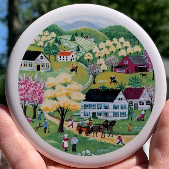 Vtg Four Seasons American Folk Art New England Ceramic Coasters 4pc Set - Picture 3 of 14